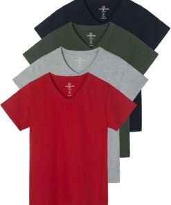 Real Essentials 4 Pack: Women's Classic-Fit Cotton Short-Sleeve V-Neck T-Shirt (Available in Plus Size)