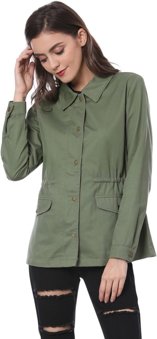 Allegra K Women's Utility Jacket Drawstring Waist 2025 Spring Flap Pockets Lightweight Jackets - Image 4