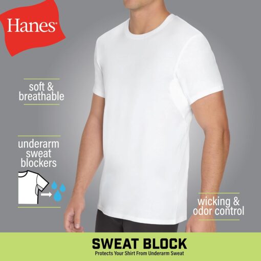 Hanes Men's Undershirt, Underarm Sweat Blocking Tee, White Crewneck T-Shirt, 3-Pack - Image 5