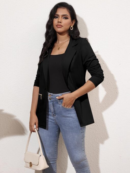 Genhoo Women's Long Sleeve Blazer Open Front Cardigan Jacket Work Office Blazer with Zipper Pockets S-3XL - Image 3