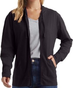 Hanes Women’s Slub Knit Full-Zip Hoodie, Textured Cotton Zip-Up T-Shirt Hoodie for Women