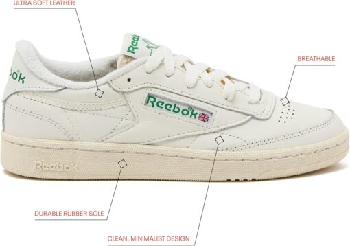 Reebok Women's Club C 85 Vintage Tennis Sneakers, Casual White Shoes - Image 2