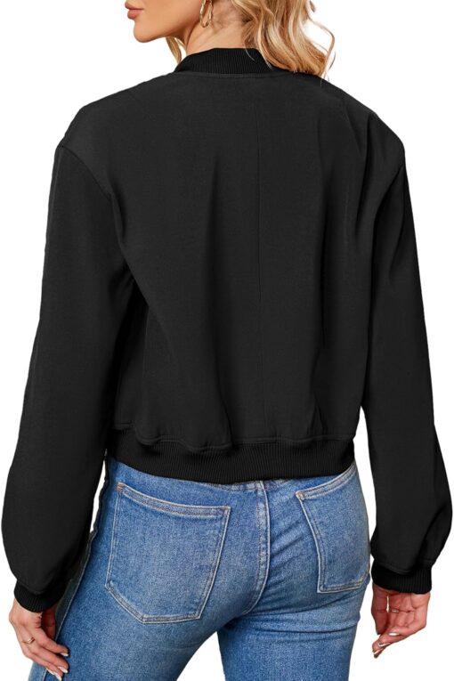 Zando Womens Bomber Jacket Button Down Short Cropped Jackets Long Sleeve Baseball Varsity Jacket Casual Jackets with Pockets - Image 5
