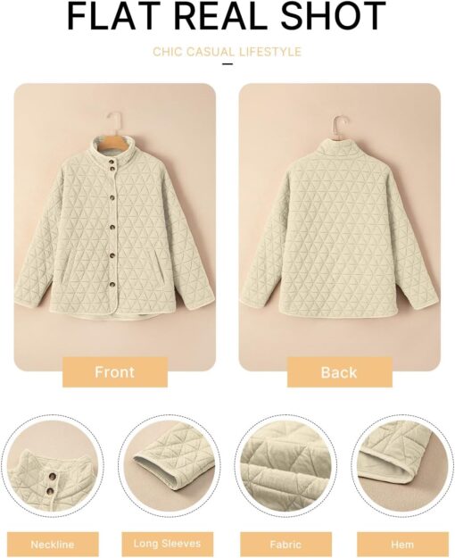 EVALESS Women's Lightweight Diamond Quilted Jacket Casual Winter Open Front Button Down Puffer Coat Outwear Cardigan - Image 5