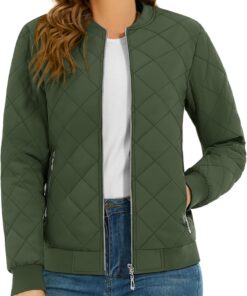 TACVASEN Women's Diamond Quilted Jackets Lightweight Casual Bomber Jacket Warm Winter Coats Full Zip with Pockets