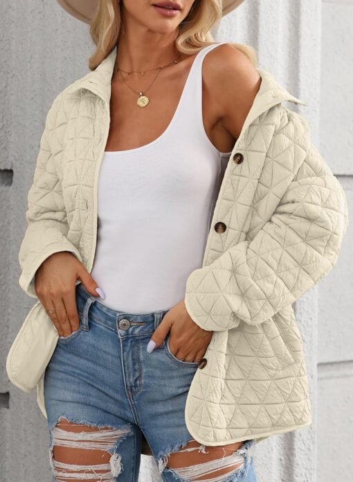 EVALESS Women's Lightweight Diamond Quilted Jacket Casual Winter Open Front Button Down Puffer Coat Outwear Cardigan - Image 3