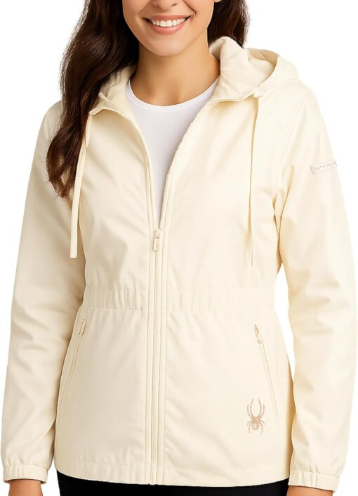 Spyder Womens Rain Jacket - Fleeced Lined Wind breaker Raincoat for Women Zip Up Wind & Water Resistant Jacket Women