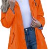 Rain Jacket Women Striped Lined Hooded Lightweight Raincoat Outdoor Waterproof Windbreaker