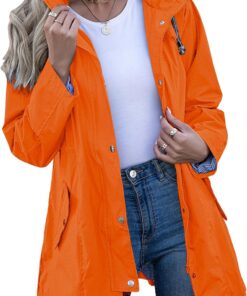 Rain Jacket Women Striped Lined Hooded Lightweight Raincoat Outdoor Waterproof Windbreaker