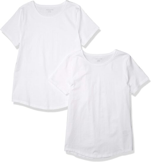 Amazon Essentials Women's Regular-Fit 100% Cotton Short-Sleeve Crewneck T-Shirt (Available in Plus Size), Pack of 2