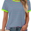 AUTOMET T Shirts for Women Striped Crewneck Casual Basic Summer Tops Short Sleeve Color Block Loose Tee Shirts