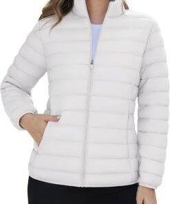 TACVASEN Womens Puffer Jacket Quilted Lightweight Stand Collar Zip Up Alternative Down Coat Warm Winter with 4 Pockets