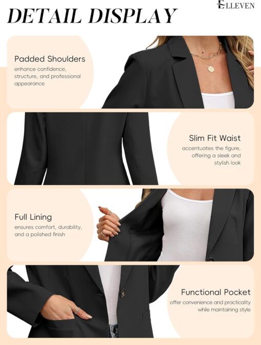 ELLEVEN Women's Blazer Business Casual Lightweight Suit - Long Sleeve Slim Fit Work Office Jacket with Pockets - Image 5