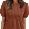 AUTOMET Womens Tops Short Sleeve T-Shirts Blouses Dressy Casual Business Puff Pleated Summer Fashion 2025 Basic Comfy Clothes