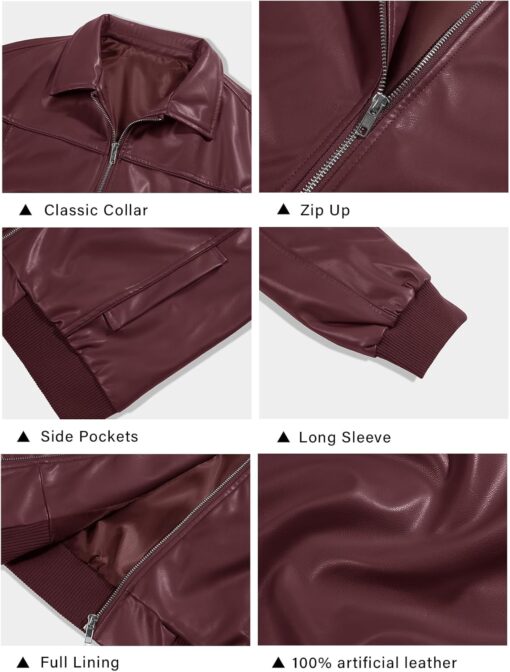 Tankaneo Womens Faux Leather Jackets Oversized Bomber Casual Fall Fashion Zip Up Moto Biker Coats - Image 4