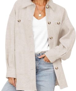 Dokotoo Women's Fall Oversized Long Sleeve Shacket Jackets 2024 Button Down Coats with Pockets