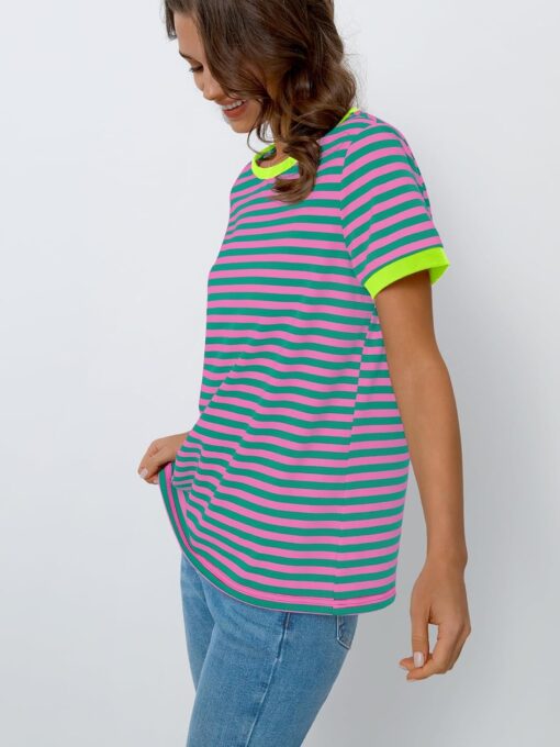 AUTOMET T Shirts for Women Striped Crewneck Casual Basic Summer Tops Short Sleeve Color Block Loose Tee Shirts - Image 3