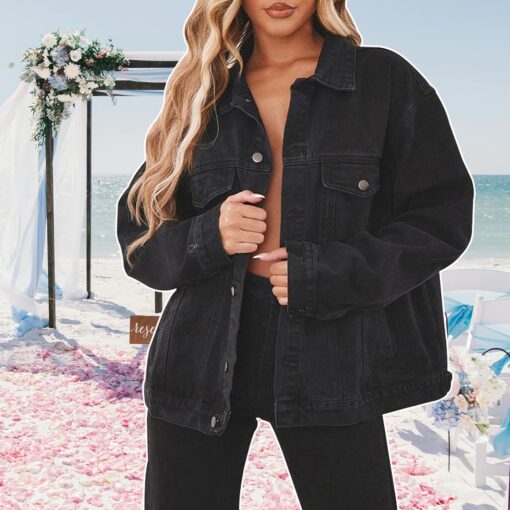 Jean Jacket for Women Distressed Long Sleeve Oversized Denim Trucker Jackets Coat - Image 4
