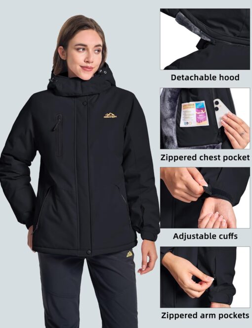 MAGCOMSEN Women's Winter Coats Waterproof Insulated Snow Ski Jacket Hood Fleece Lined Warm Mountain Snowboarding Windbreaker - Image 4