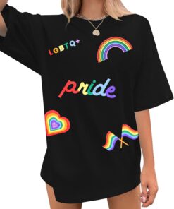 SUPEYA Pride Shirts Women Oversized Rainbow Graphic T-Shirt LGBT Shirt WomenInspirational Casual Summer Short Sleeve Tops