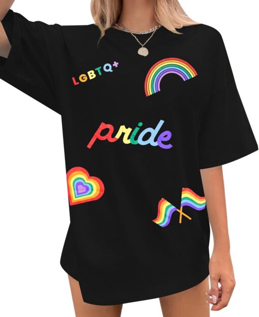 SUPEYA Pride Shirts Women Oversized Rainbow Graphic T-Shirt LGBT Shirt WomenInspirational Casual Summer Short Sleeve Tops