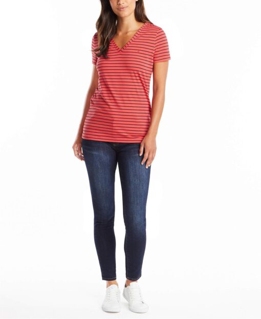 Nautica Women's Easy Comfort V-Neck Striped Supersoft Stretch Cotton T-Shirt - Image 2