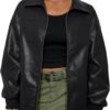 AUTOMET Womens Oversized Leather Jackets Zip Up Coats Faux Motorcycle Bomber Outfits Fall Trendy Fashion Winter Clothes 2025