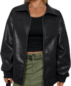 AUTOMET Womens Oversized Leather Jackets Zip Up Coats Faux Motorcycle Bomber Outfits Fall Trendy Fashion Winter Clothes 2025