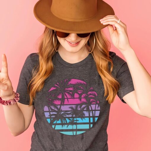 Hawaiian Shirts for Women Palm Trees Beach Graphic Tee Tops Summer Vacation Short Sleeve Tshirt Tops - Image 4