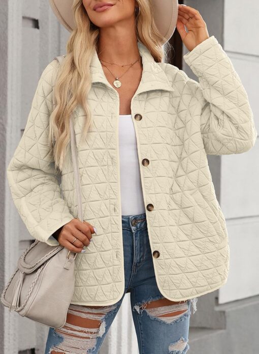 EVALESS Women's Lightweight Diamond Quilted Jacket Casual Winter Open Front Button Down Puffer Coat Outwear Cardigan - Image 4
