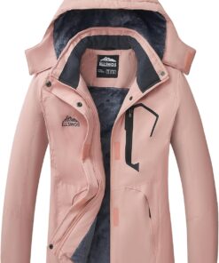 ELLSWOS Womens Winter Coats Waterproof Ski Jacket Warm Snow Jackets Windproof Windbreaker Hooded Raincoat