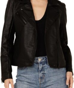 [BLANKNYC] Womens Luxury Clothing Semi Fitted Vegan Leather Motorcycle Jacket