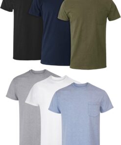 Hanes Men's Pocket Undershirt Pack, Cotton Crew Neck T-Shirt, Moisture Wicking Tee, Assorted 6-Pack