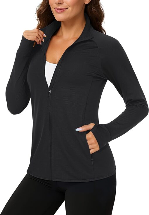 TACVASEN Women's Workout Jackets Lightweight Athletic Jacket Zip Up UPF 50+ UV Protection Long Sleeve Sun Shirt