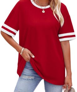 WIHOLL Womens T Shirts Loose Fit Short Sleeve Tees Crew Neck Color Block Summer Tops 2025 Fashion