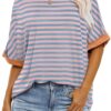 ANRABESS Womens Oversized T Shirts Striped Basic Tees Short Sleeve Crewneck Casual Loose Tops Shirts 2025 Summer Outfits