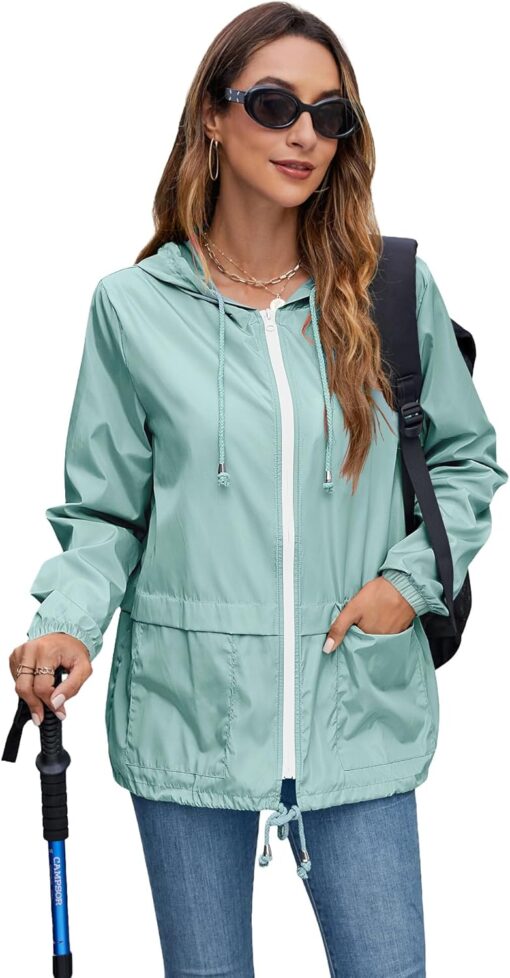 Hount Women's Lightweight Hooded Raincoat Waterproof Packable Active Outdoor Rain Jacket (S-3XL) - Image 4