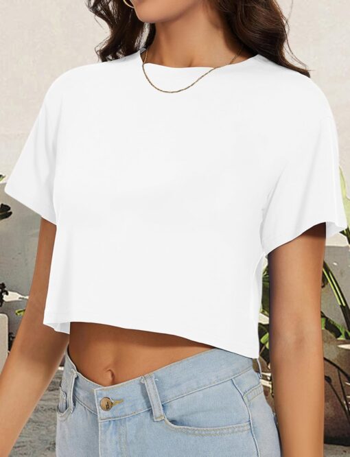 Womens Summer Crop Tops Short Sleeve Round Neck T-Shirts Loose Fit Casual Blouse - Image 8