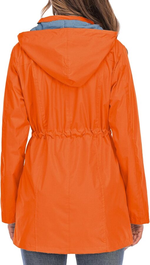 Rain Jacket Women Striped Lined Hooded Lightweight Raincoat Outdoor Waterproof Windbreaker - Image 8