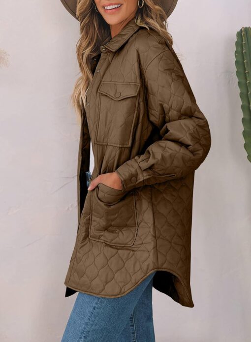 EVALESS Quilted Jackets for Women Lightweight Long Sleeve Button Down Puffer Jacket Warm Winter Coat Outerwear with Pockets - Image 4