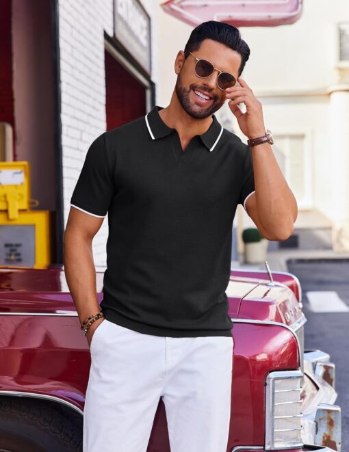 COOFANDY Mens Polo Shirts Short Sleeve Casual Knit Polo Shirt Vintage Golf T Shirts Old Money Tops - Image 4