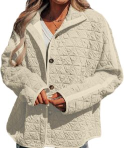 EVALESS Women's Lightweight Diamond Quilted Jacket Casual Winter Open Front Button Down Puffer Coat Outwear Cardigan