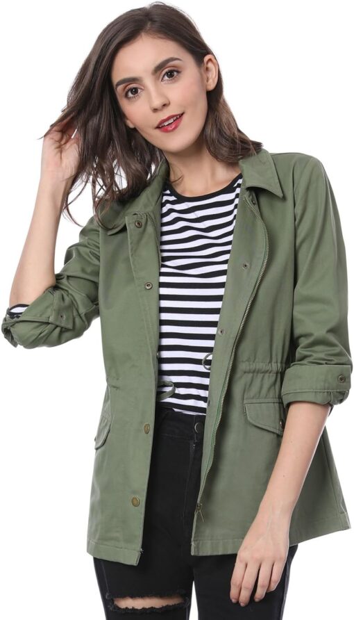 Allegra K Women's Utility Jacket Drawstring Waist 2025 Spring Flap Pockets Lightweight Jackets - Image 2