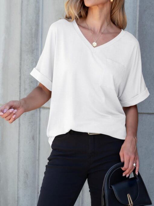 ANRABESS Women T Shirts Oversized Short Sleeve V Neck 2025 Summer Casual Loose Tops Basic Tee Shirts Outfits with Pocket - Image 3