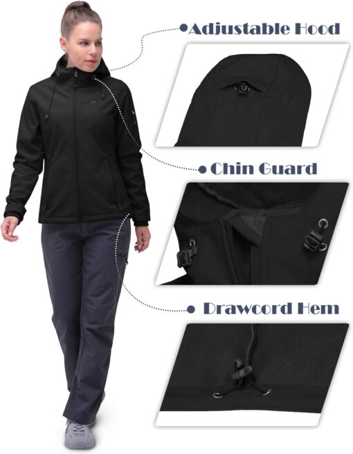 33,000ft Women's Softshell Jacket, Fleece Lined Warm Jacket Light Hooded Windproof Coat for Outdoor Hiking - Image 5