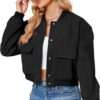 Zando Womens Bomber Jacket Button Down Short Cropped Jackets Long Sleeve Baseball Varsity Jacket Casual Jackets with Pockets