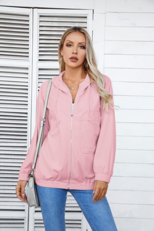 VICHYIE Corduroy Drawstring Hooded Pocket Zip Up Jacket Loose Shacket Coat - Image 4