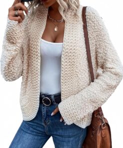 Dokotoo Women's 2025 Fashion Casual Open Front Long Sleeve Chunky Knit Cardigans Sweaters Outerwear Coats
