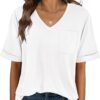 ANRABESS Women T Shirts Oversized Short Sleeve V Neck 2025 Summer Casual Loose Tops Basic Tee Shirts Outfits with Pocket