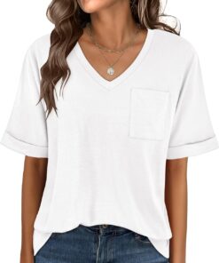 ANRABESS Women T Shirts Oversized Short Sleeve V Neck 2025 Summer Casual Loose Tops Basic Tee Shirts Outfits with Pocket